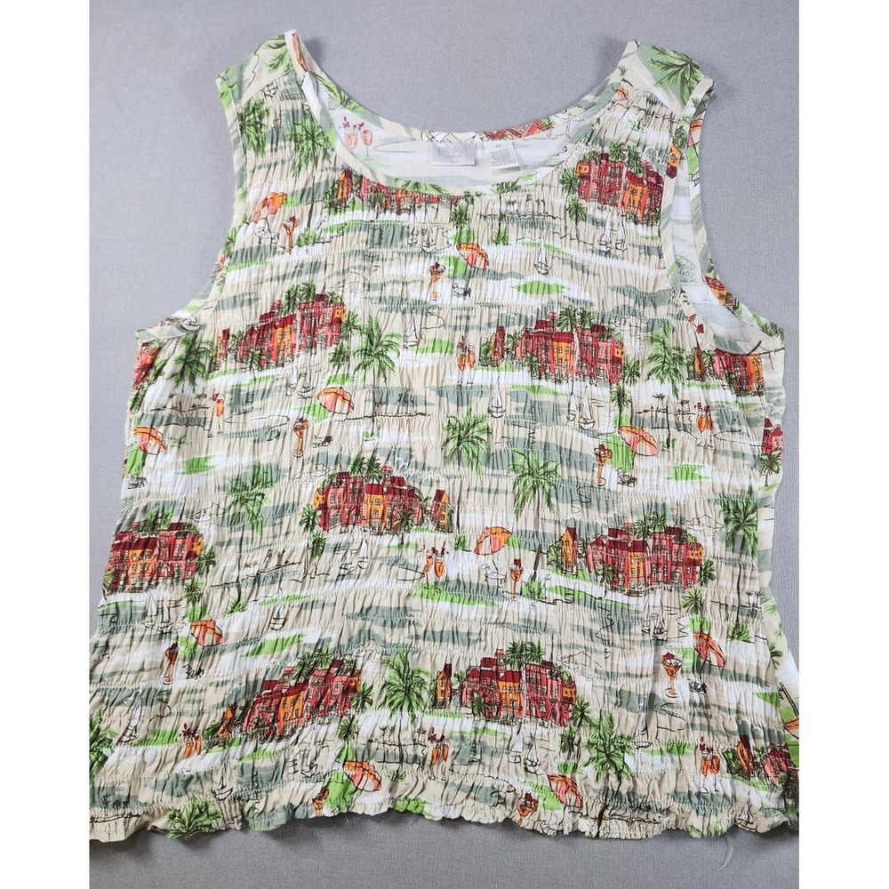 2XL Palm Tree Scenic Tank Shirred Beach Cocktail‎ OAP Coastal Resort Erika
